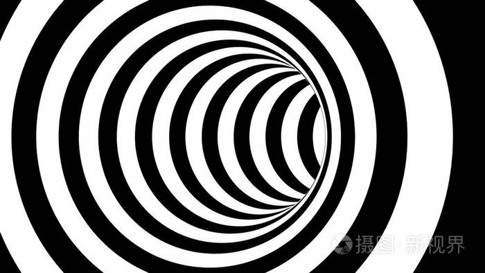 黑白条纹隧道, 迷幻抽象, 3d 渲染计算机生成 backgorund