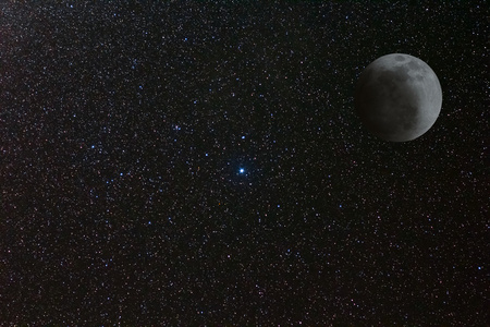 在满天星斗的天空背景上的半个月亮照片