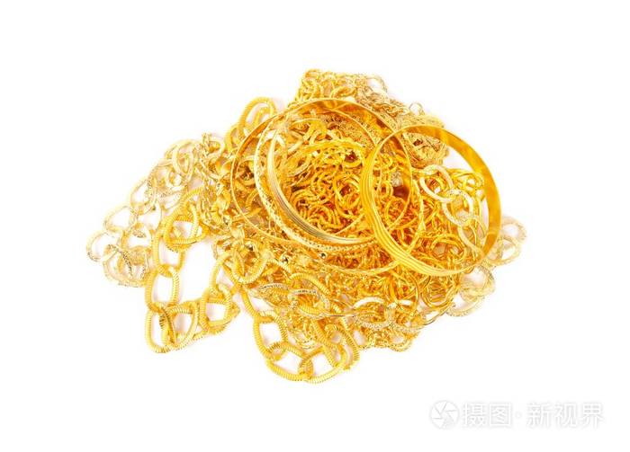 一堆金链子和手镯