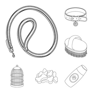 宠物店轮廓图标集集合中的设计。物品为动物载体象征存货例证