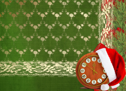 圣诞老人的帽子 时钟和帧的圣诞树