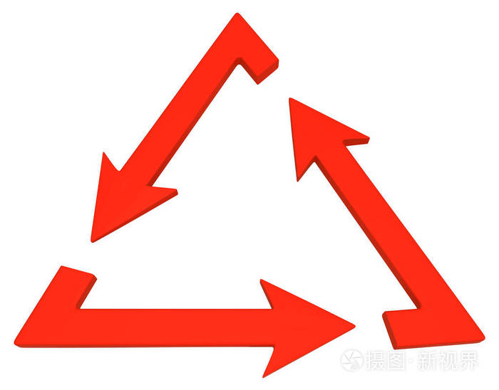 红色符号箭头三角形周期3d例证水平结束白色隔绝