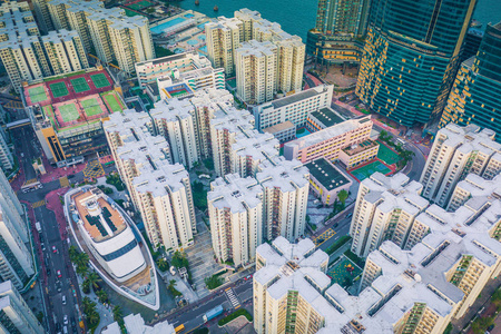 黄埔区市中心的天际线与城市摩天大楼在香港的黄埔区照片