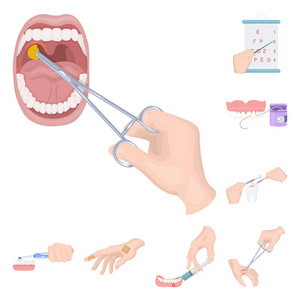 由手操纵卡通图标集合中的设计。手运动在医学媒介符号股票网站插图