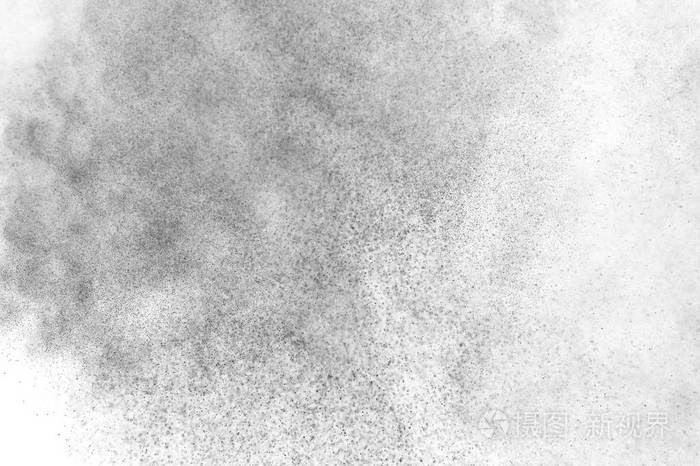 孤立在白色背景上的黑色粒子爆炸抽象的灰尘覆盖纹理