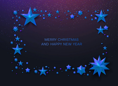 圣诞快乐, 新年快乐, 蓝色闪亮的贺卡