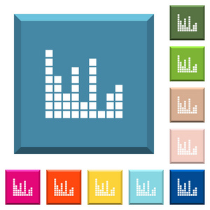 在各种时髦颜色的边缘方形按钮上的声音栏白色图标