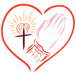 个字母一个人祈祷信仰和与上帝交谈的十字架和手颅骨前面看法采用中心