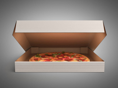 美味的意大利比萨在 dox 3d 渲染超过灰色背景
