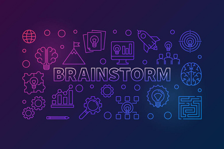 头脑风暴概述彩色水平矢量插图