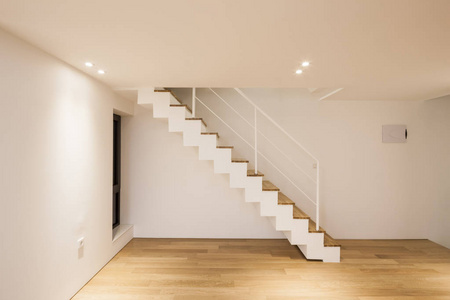 白色空客厅与台阶, 木地板照片