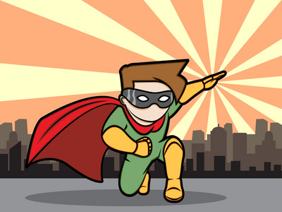 漫画中的英雄在行动中的小英雄照片