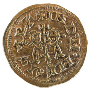古老的 Visigothic 金硬币的国王 Egica 和 Witiza。Tremissis。铸造在 Emerita。正面