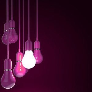 用 3d 粉红灯泡的创意理念和领导概念
