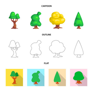 树与自然标志的矢量设计。库存树和皇冠矢量图标的集合