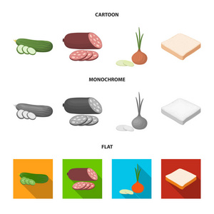 汉堡和配料卡通, 平, 单色图标在集合中进行设计。汉堡烹饪矢量符号股票网页插图