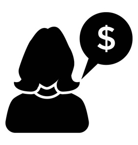 一个女性头像有美元在讲话泡沫象征财务顾问