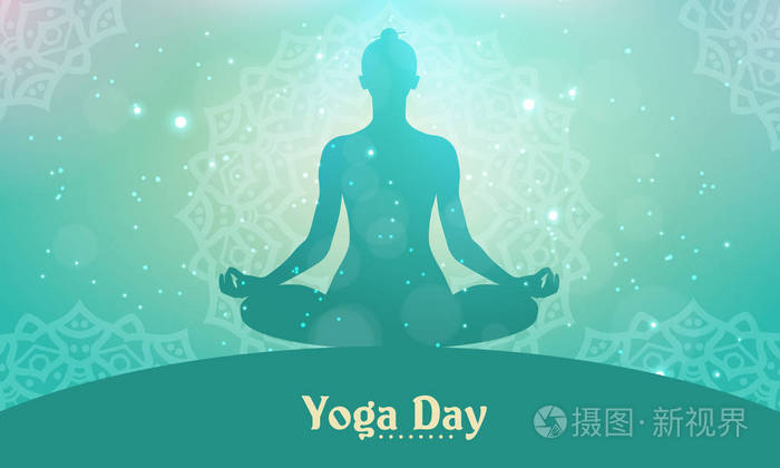 国际瑜伽日矢量插图横幅, 小册子和海报设计.6月21日庆祝世界瑜伽日