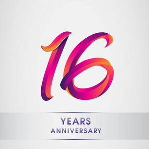 16周年庆典标识五颜六色的设计, 在白色背景的生日标志