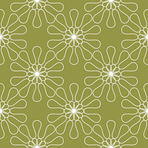 橄榄绿色的白色花朵背景。纺织品和墙纸装饰无缝图案