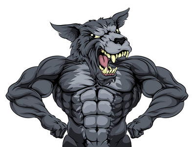 狼的人狼男人使人惊慌的恐怖巨大的生气的狼符号灰太狼恶狼吉祥物狼