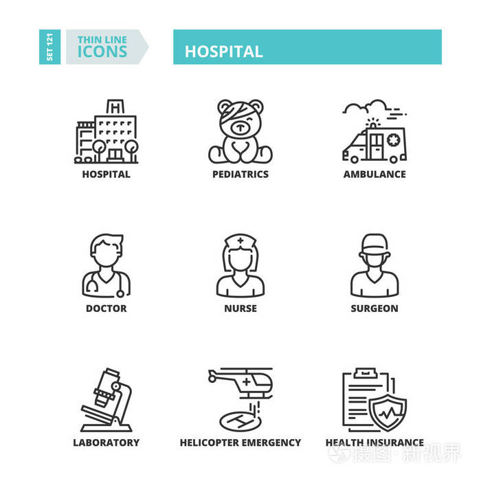 关于医学的线条图标.医院