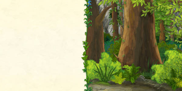 卡通场景与美丽的野生森林与空间为文本例证为孩子
