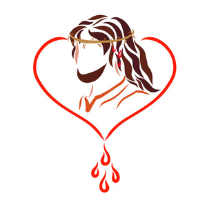 耶稣冠冕主耶稣在荆棘的冠冕, 心和血滴照片