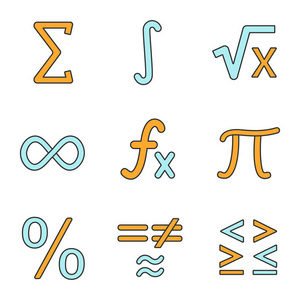 数学颜色图标设置。数学符号。代数。孤立向量插图