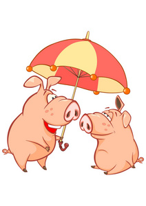 动画片猪与伞查出在白色背景