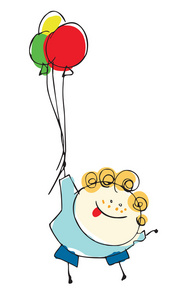 雀斑卡通男孩放飞气球   卡通人物矢量插图集照片