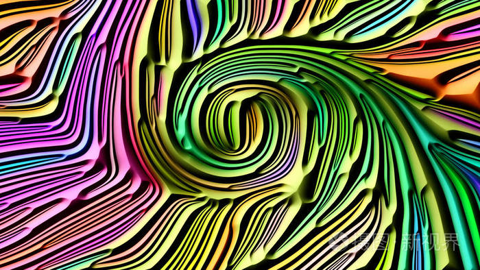 多彩浮雕的3d 渲染与自然形态,艺术造型,设计与装饰的几何主题的浮雕