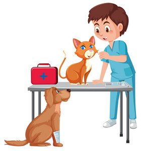照顾宠物插图的兽医图片