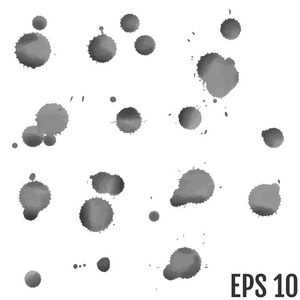 在白色背景上设置灰色飞溅。墨水污渍和水滴。高质量手动跟踪矢量图
