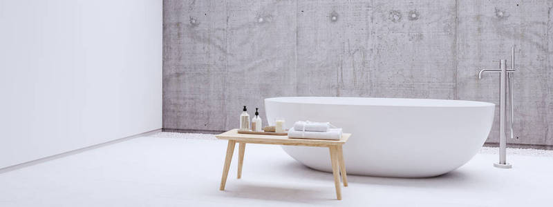 新的现代禅宗浴室与白色的墙壁。3d 渲染