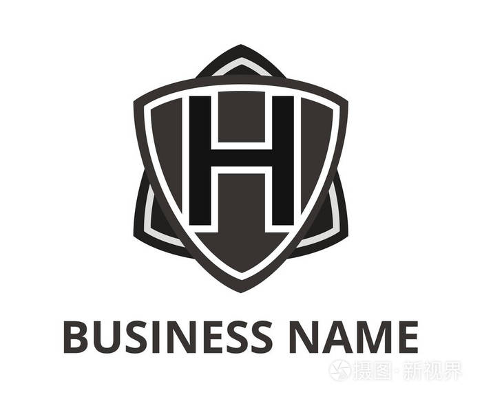 黑色简单三角形盾构形状六角星徽标图形设计与现代清洁风格的保护或