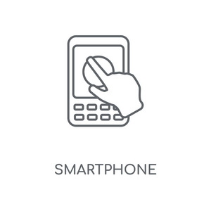 智能手机线性图标。智能手机概念笔画符号设计。薄的图形元素向量例证, 在白色背景上的轮廓样式, eps 10