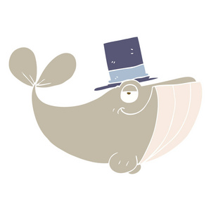 鲸鱼佩戴顶帽子的扁平颜色例证