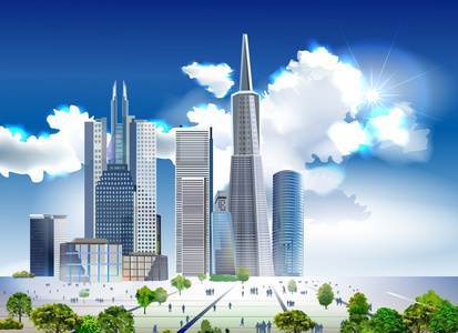 现代城市的插图,城市汇集照片