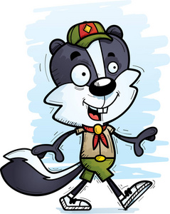 一个卡通插图的男性臭鼬侦察员步行