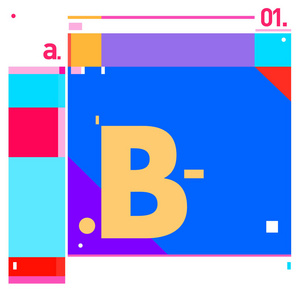 矢量字母 B 孟菲斯风格几何颜色轮廓字体。图形装饰类型。海报设计模板