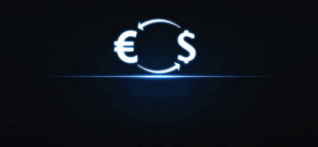 欧元和美元货币的蓝色光。交换概念
