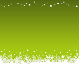 白色雪花在底部的边和绿色的圣诞节背景