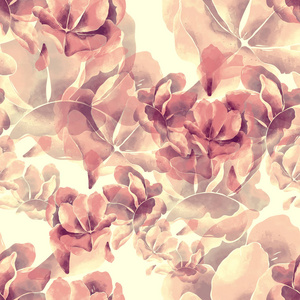 印迹抽象花与细腻的花瓣混合重复无缝图案。数码手绘图片与水彩