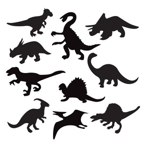 不同的恐龙剪影