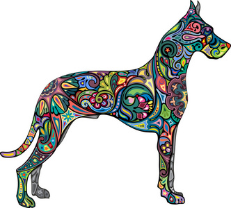 小猫和小狗与孤立的白色衬底上的圣诞装饰品的拼贴画装饰的肖像关于狗