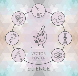 与科学图标海报携手绘制卡通风格