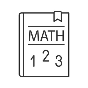 数学教科书线性图标。数学书。细线插图。初等数学。轮廓符号。矢量隔离轮廓图