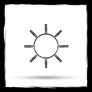 太阳图标。在白色背景上的互联网按钮。仿画笔轮廓设计