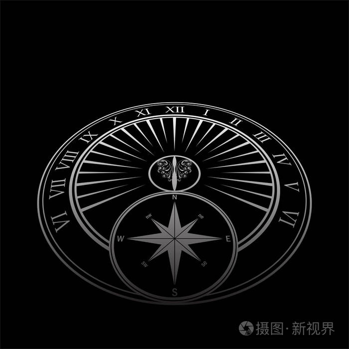 日晷透视黑色背景插画-正版商用图片09fzt0-摄图新视界